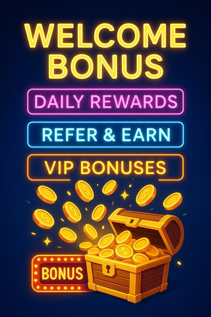 KK222 bonuses and promotions graphic featuring welcome bonus, daily rewards, VIP perks, and gold coins in a premium casino design.