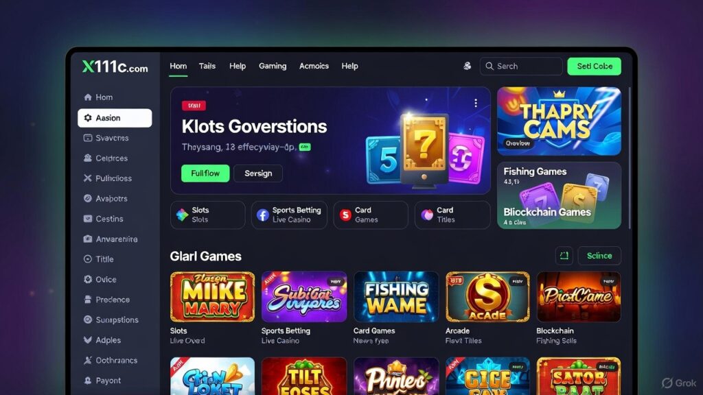Screenshot of the X111c.com gaming lobby featuring Aviator, Slots, Poker, Rummy, Teen Patti, Dragon Slots, and other casino games.