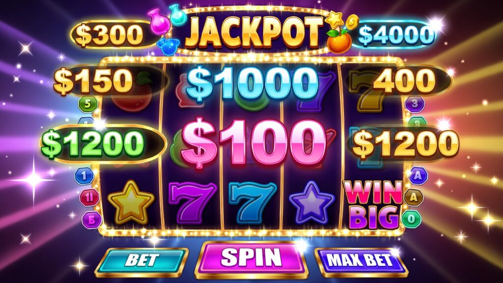 X92 Game Vibrant casino slot machine game interface with spinning reels, jackpot numbers, fruit and 7 symbols, and prominent spin button