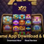 Featured hero image of X92 Game App main screen – casino lobby, slot icons, gold purple theme, download & review text