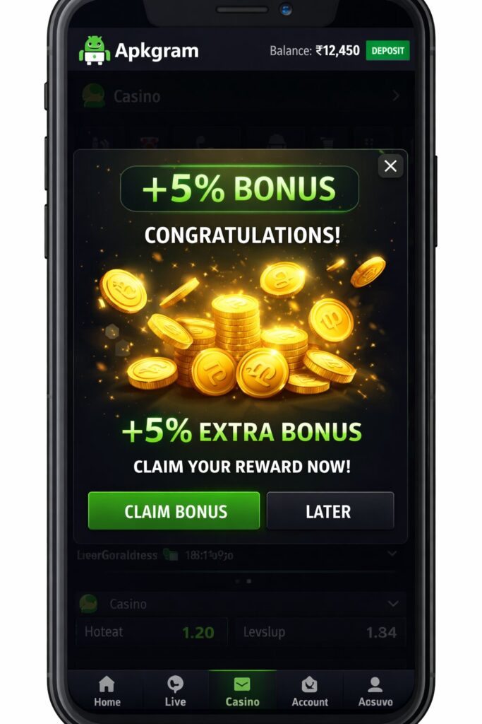 Appbet8771 bonus rewards screen with coins and Apkgram branding