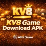 KV8 Game Download APK latest version with gold casino theme and APKGram branding