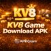 KV8 Game Download APK latest version with gold casino theme and APKGram branding